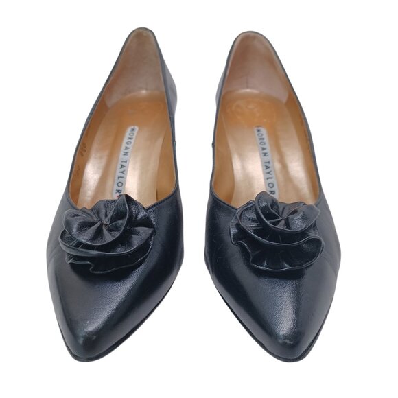 Morgan Taylor Heels Black Leather Rosette Point Toe Classic Vintage Womens 8.5 - Picture 16 of 16
